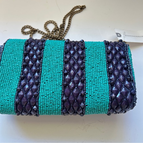 Anthropologie Beaded Flap
Shoulder Handbag Clutch Flap
Turquoise Navy Striped - Picture 5 of 11